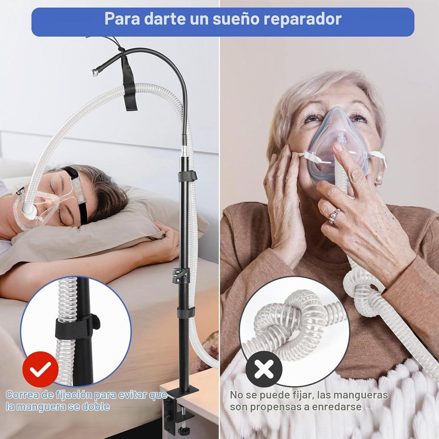 IKSTAR Soporte de manguera CPAP para cama \u2013 Base antideslizant...