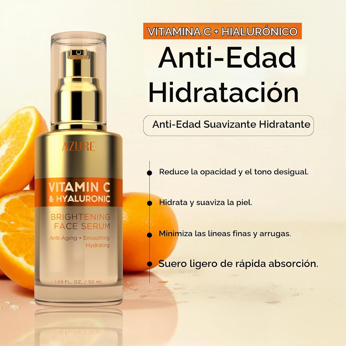 Azure Cosmetics - Suero de vitamina C para cara, dermatológicamente...