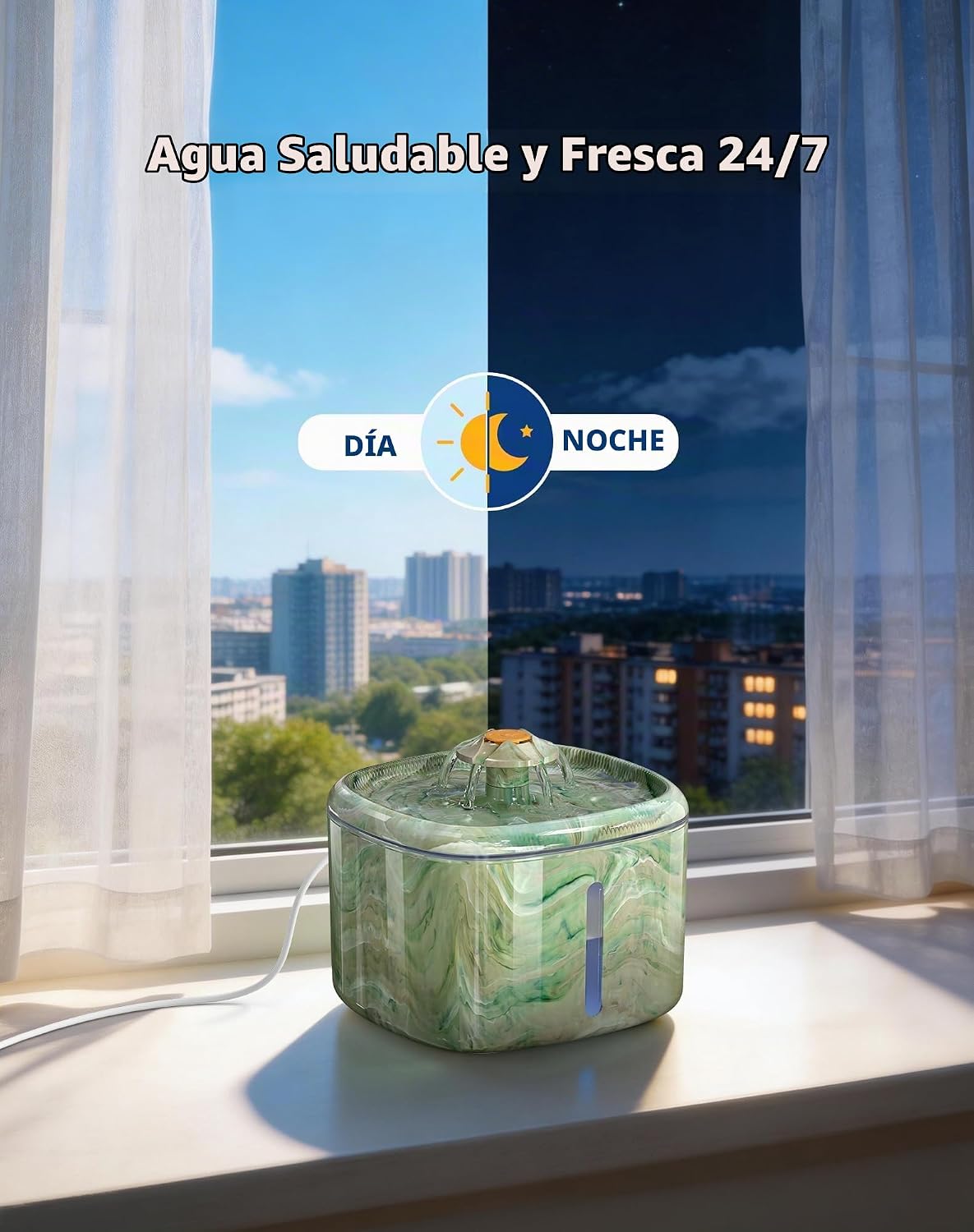 Fuente de agua para gatos automática de 2.5 L, parte superior girat...
