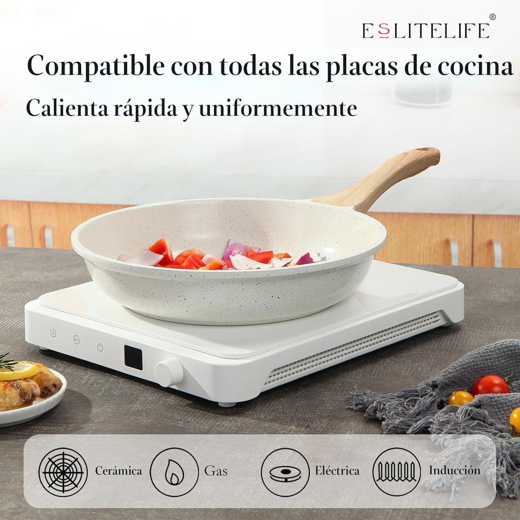 ESLITE LIFE - Juego de sartenes de cerámica antiadherente con tapas...