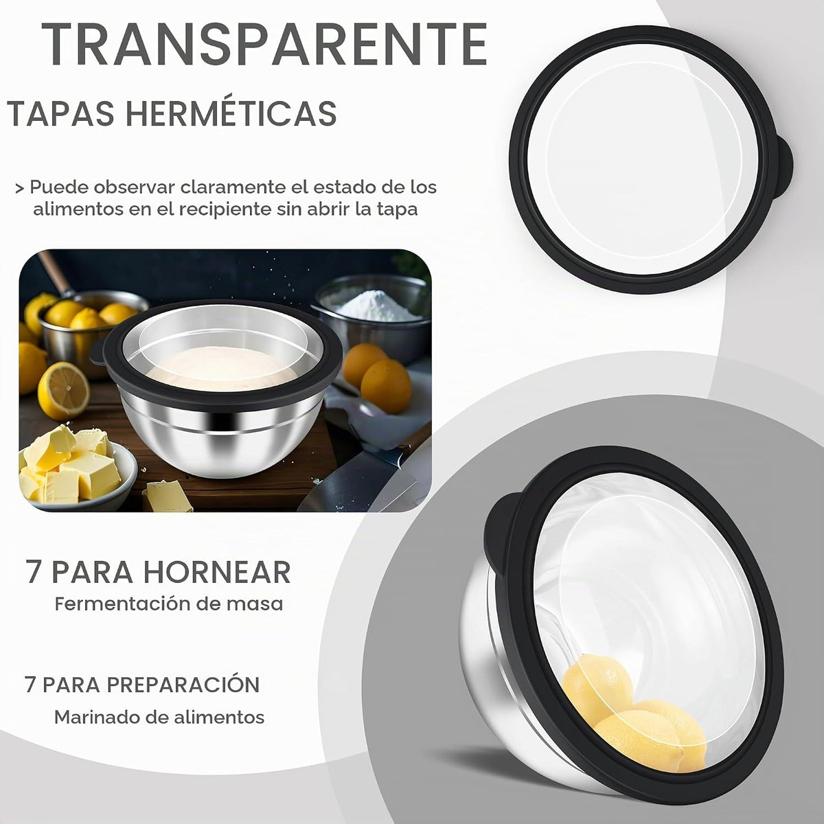 HaWare Juego de cuencos de mezcla con tapas herméticas transparente...