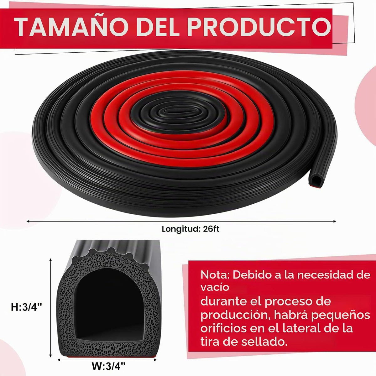 Pangda Tira de sellado de espuma de goma en forma de D de 8 m, auto...