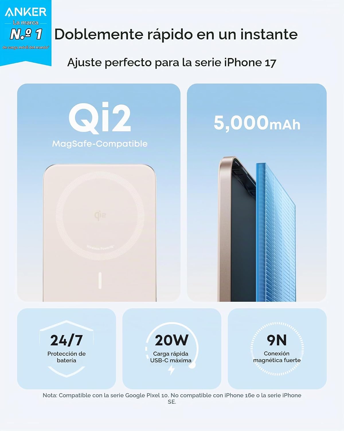 Anker Nano Magnetic Power Bank, cargador portátil de 15 W con certi...