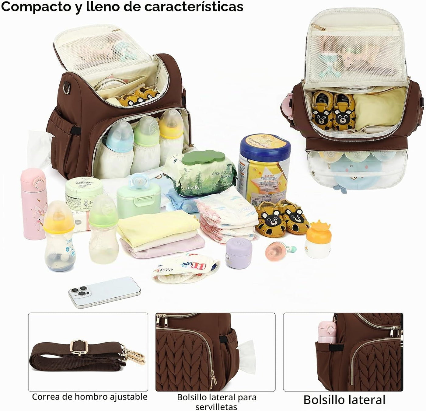 Bevkois Mochila pequeña para pañales acolchada, mini bolsa cruzada...