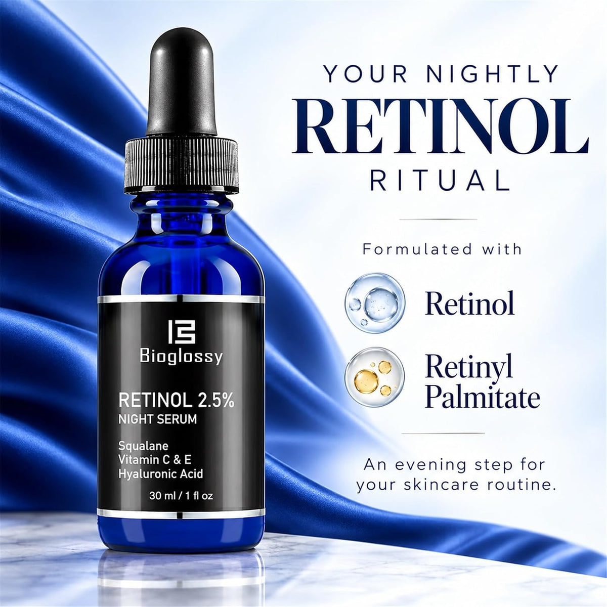 Bioglossy Suero de retinol para cara, 2.5% retinol intenso suero no...
