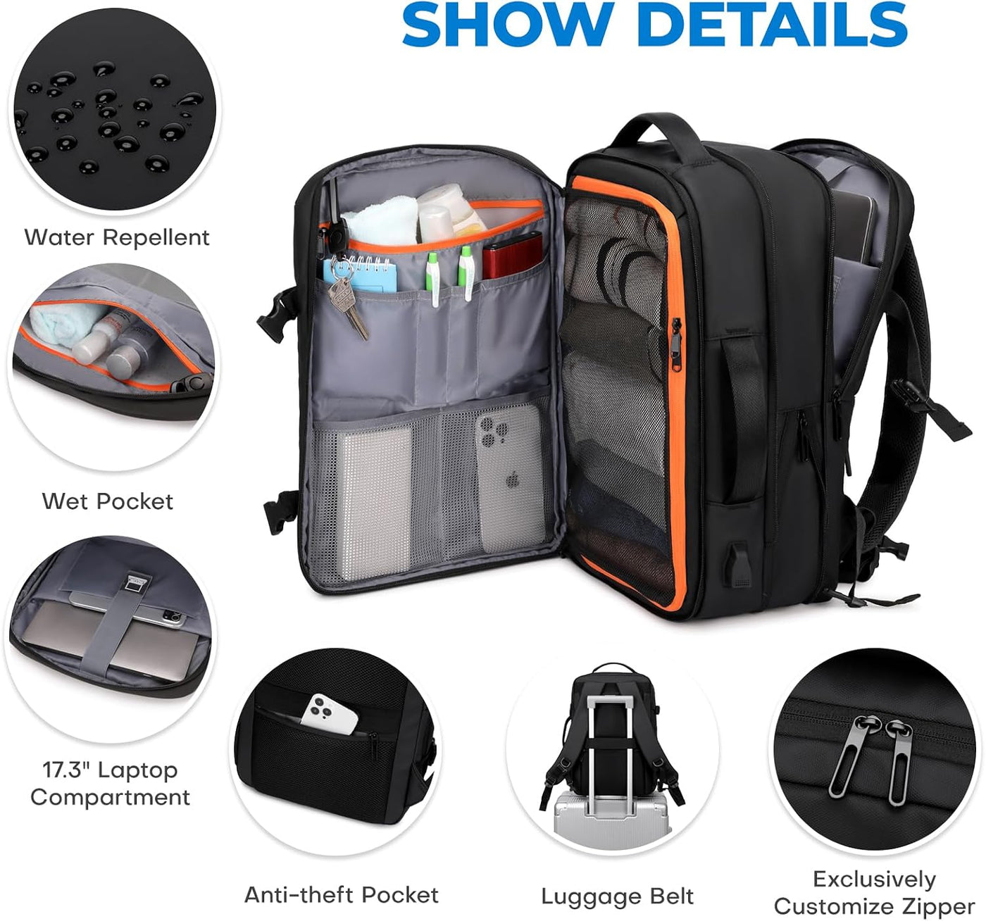 Rcrirth Mochila de viaje de mano para aviones | Mochila expandible...