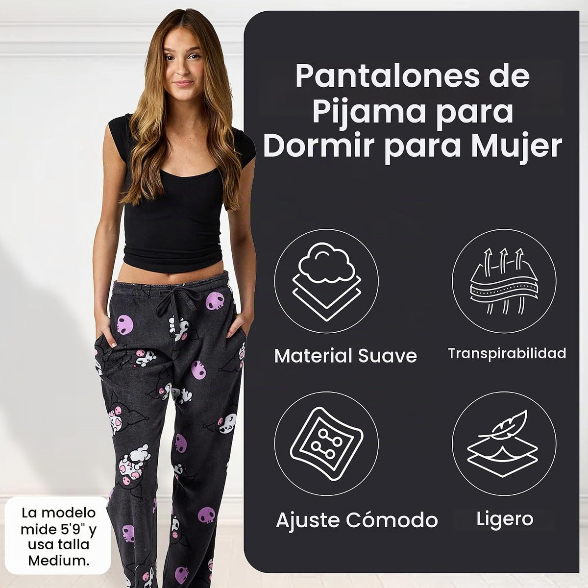 Kuromi - Pantalón de pijama de felpa para mujer