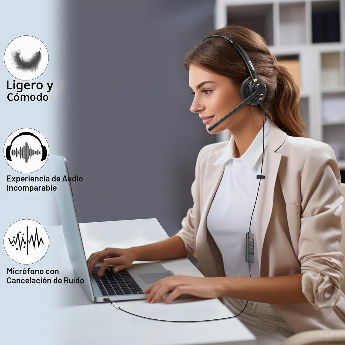 Arama - Auriculares USB con micrófono para PC, auriculares de compu...
