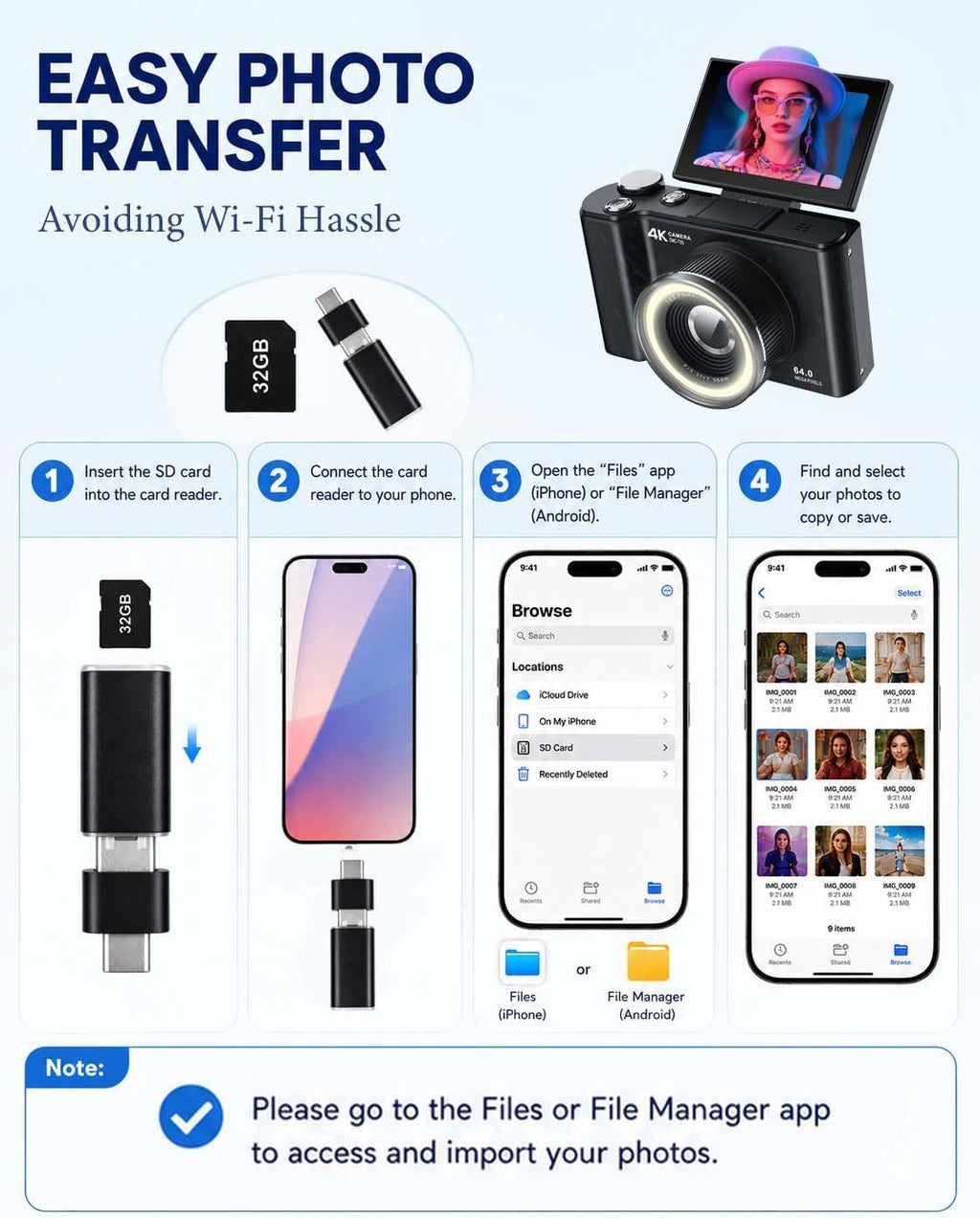 W &amp; O Cámara digital 4K para fotografía, cámara digital para ni...