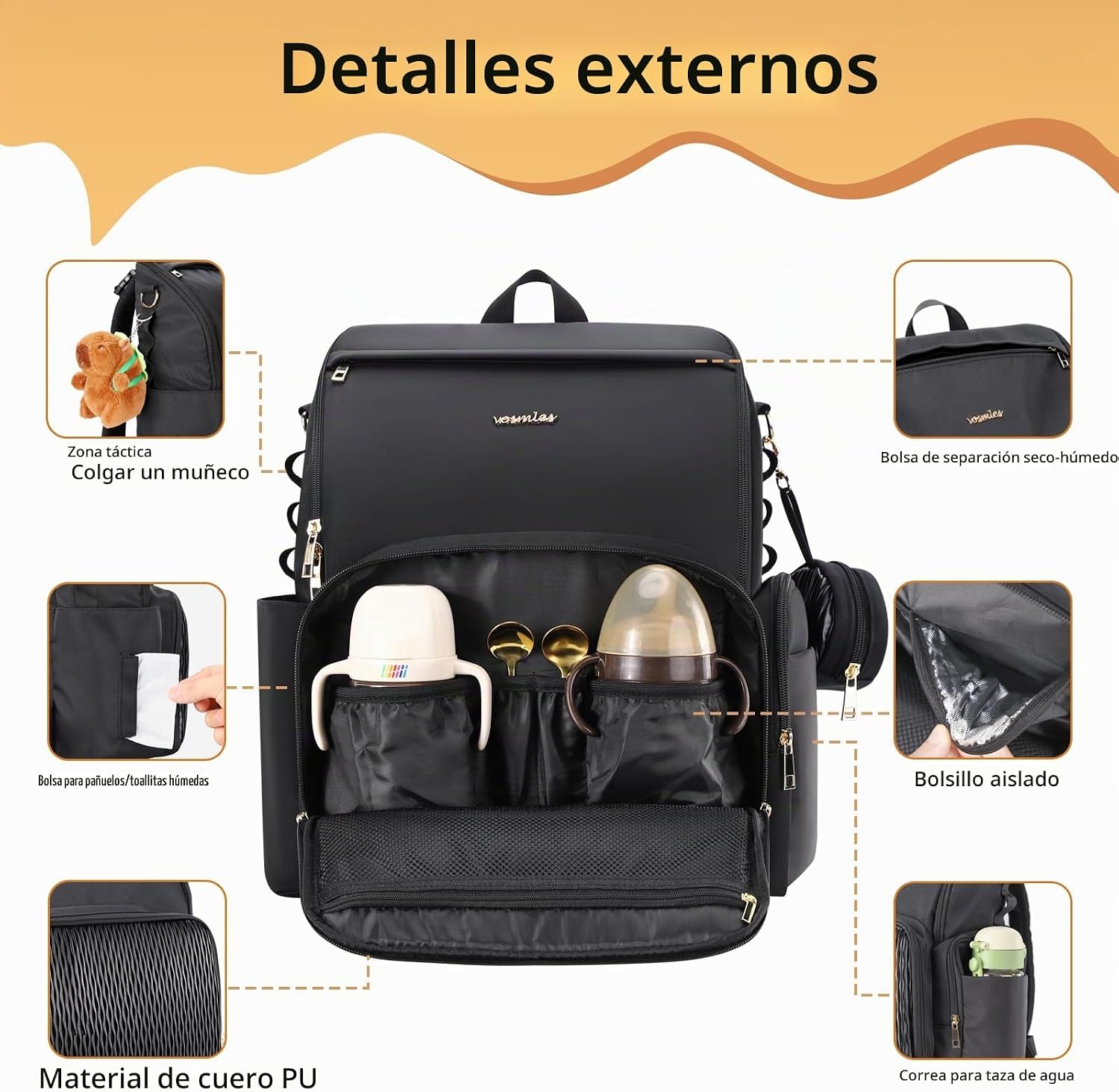 vosmles Elegante bolsa de pañales para bebé, bolsa de bebé con camb...