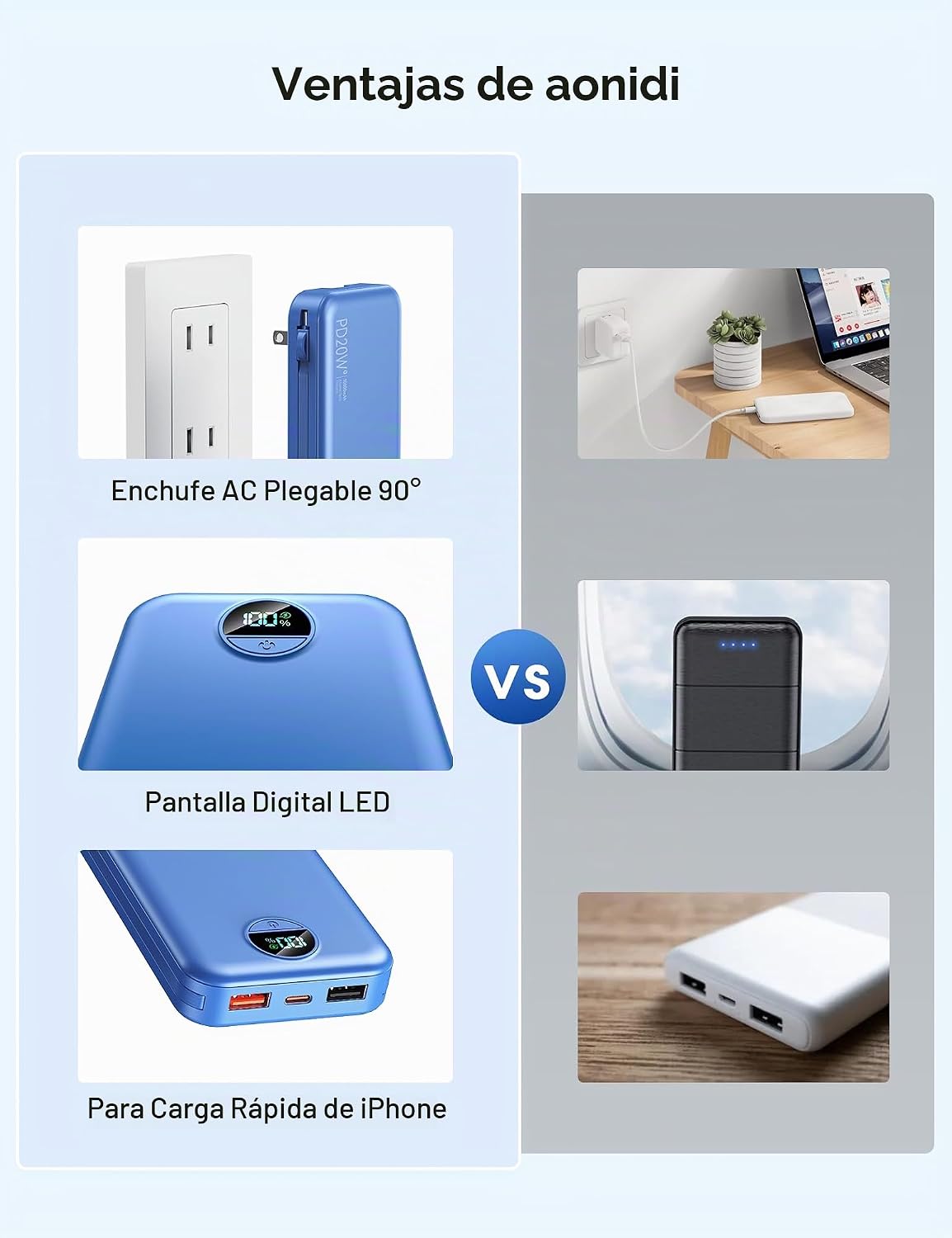 Cargador portátil Power Bank 10000mAh con cables integrados y enchu...