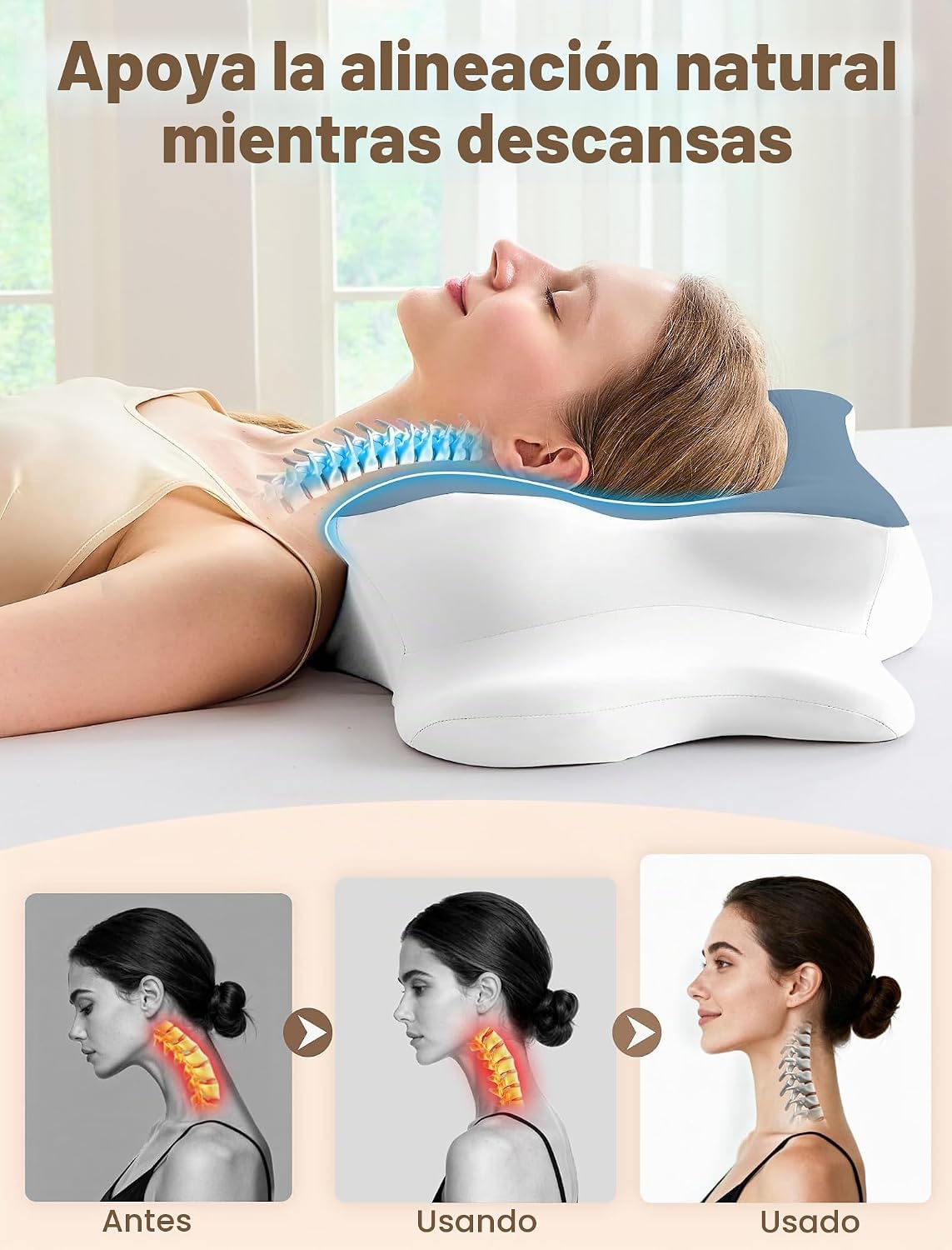 Almohada cervical para el cuello para aliviar el dolor, almohada er...