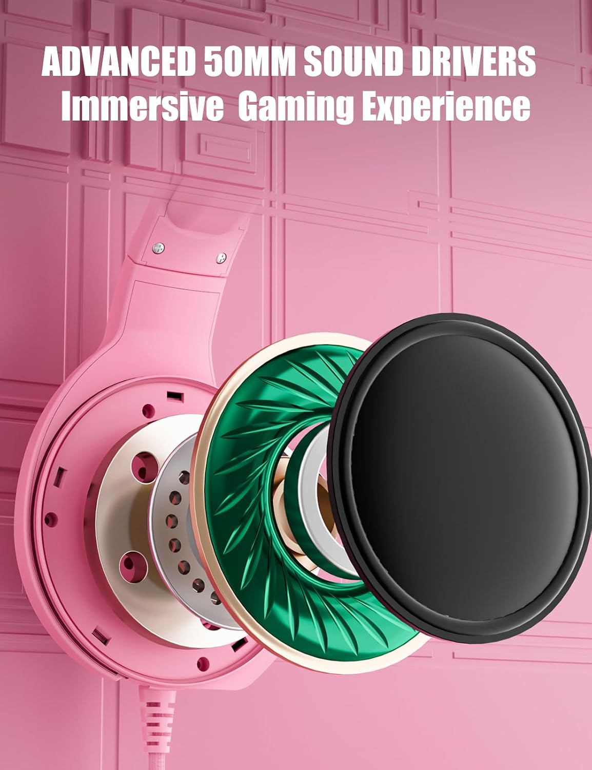 ZIUMIER Auriculares con cable rosa para juegos para PC, PS5, PS4, X...