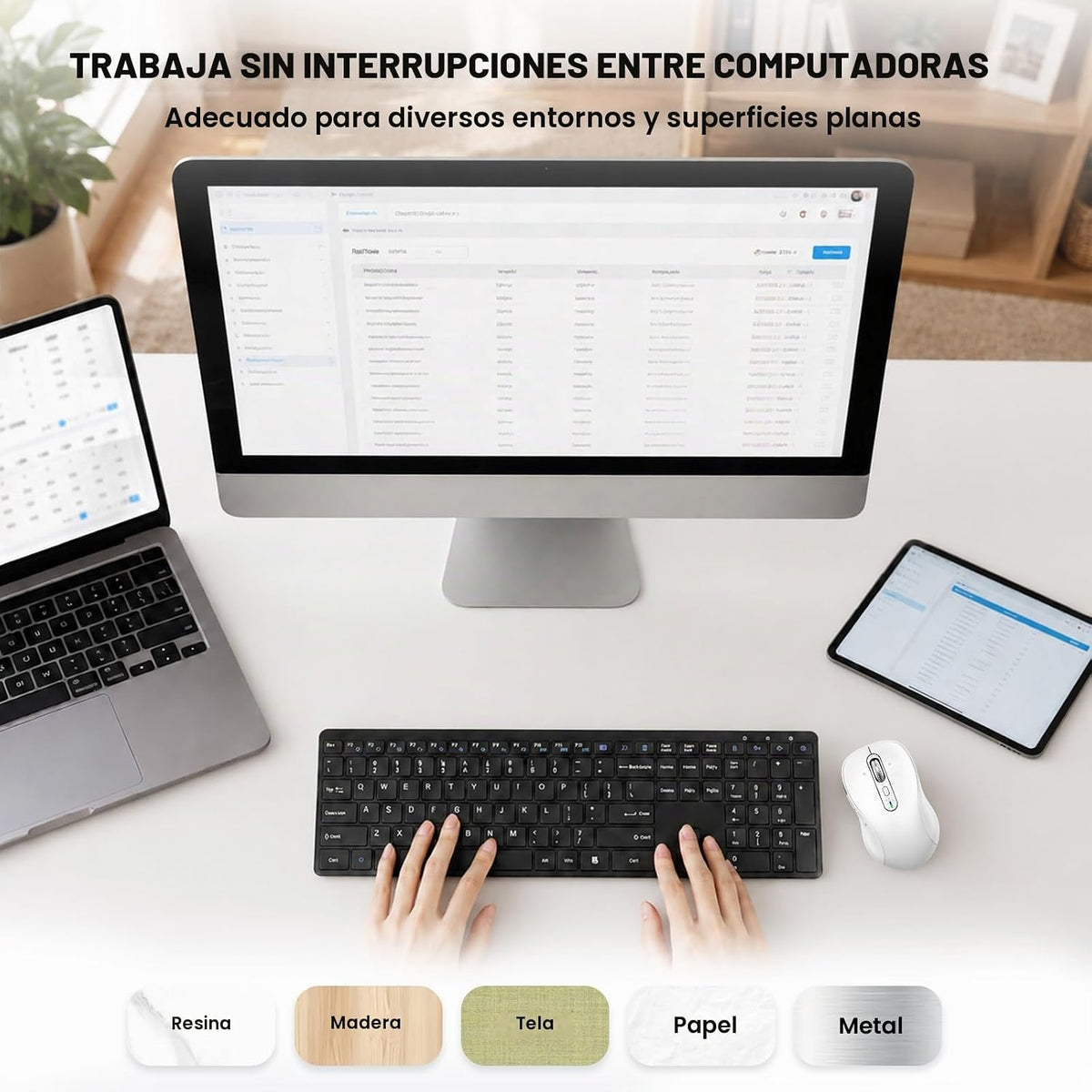 Ratón inalámbrico Bluetooth recargable, USB+BT×2, silencioso, ergon...