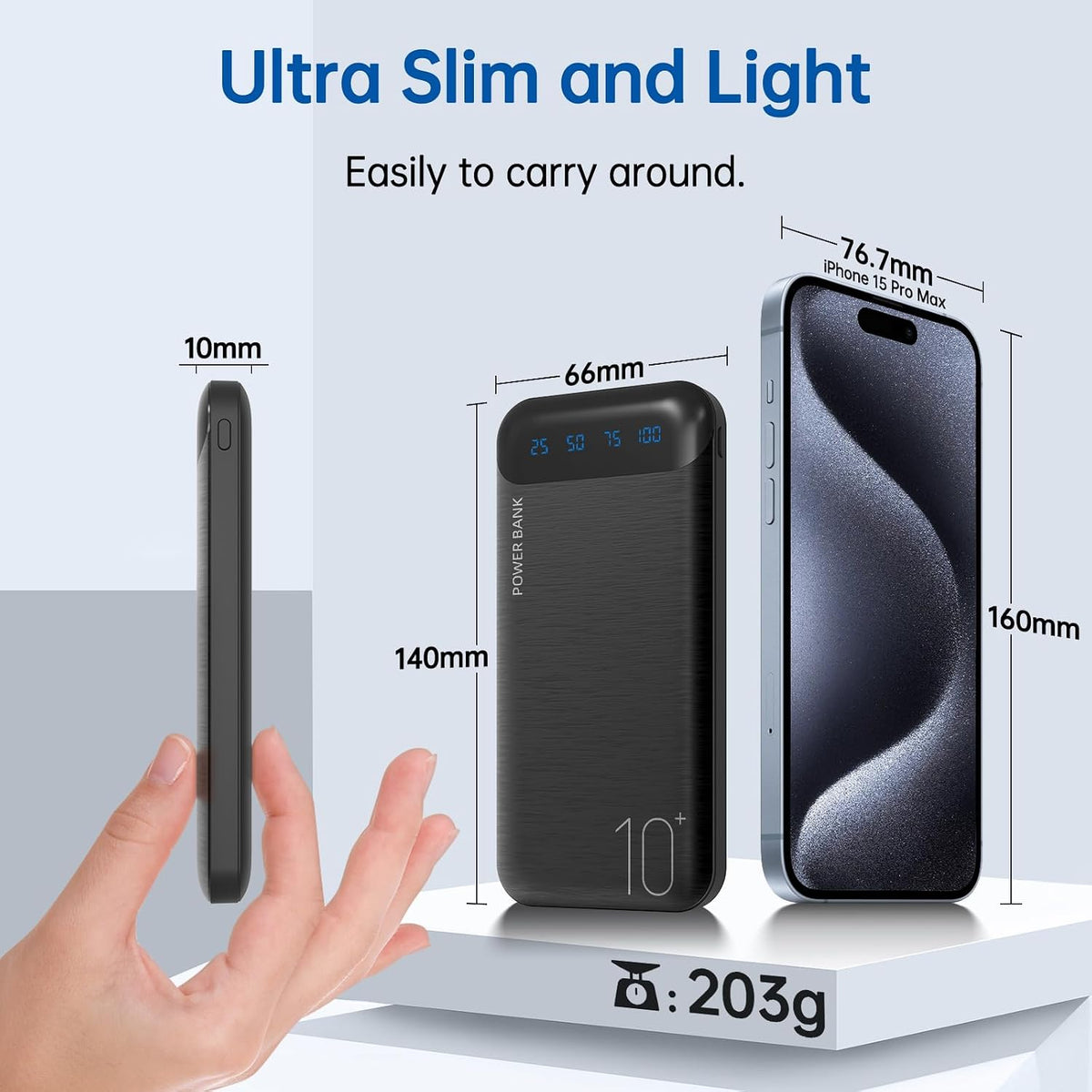 YOBON Power Bank 10000mAh Cargador portátil Paquete de batería delg...