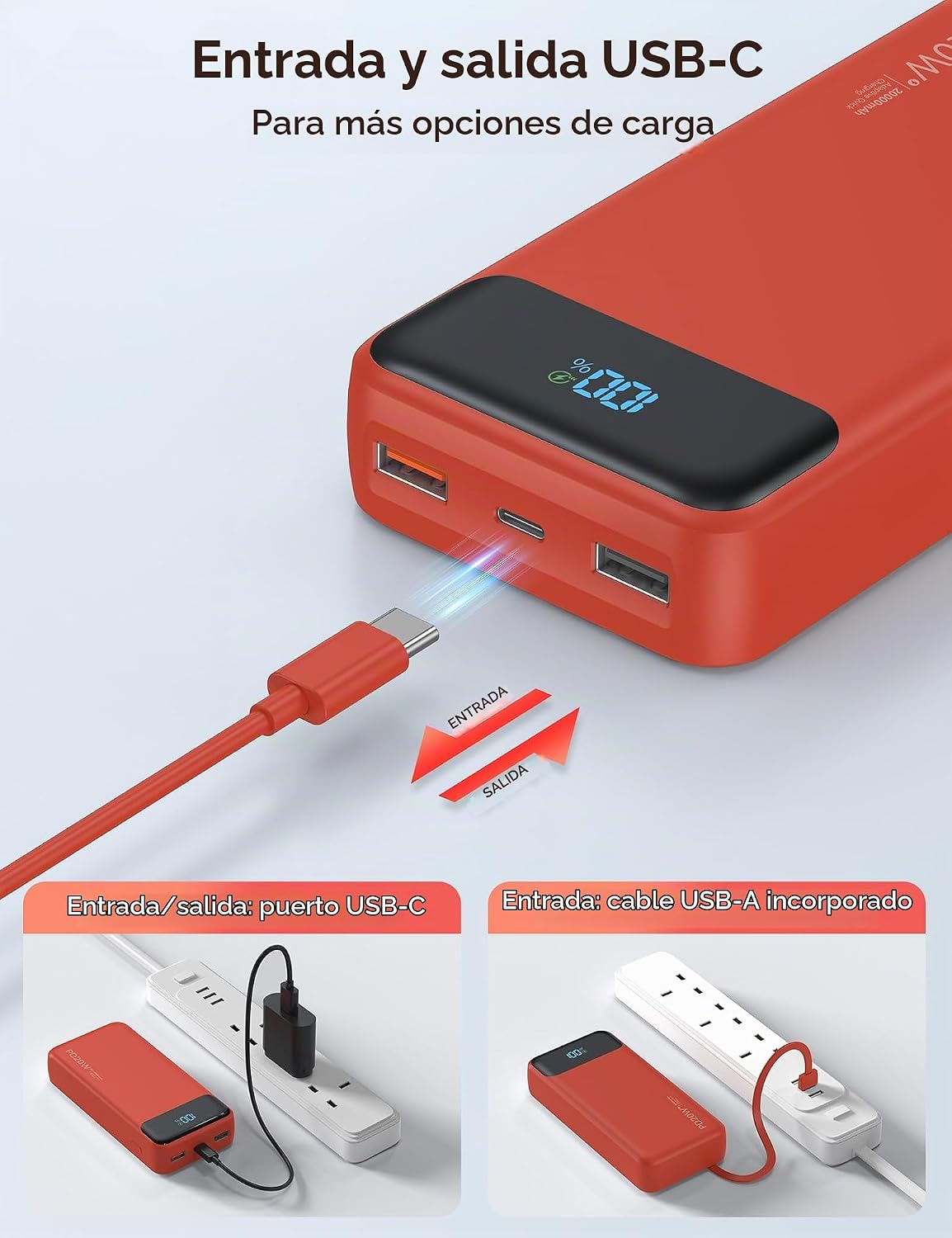 Nusyddy Cargador Portátil 20000mAh con 4 Cables Integrados y 6 Sali...