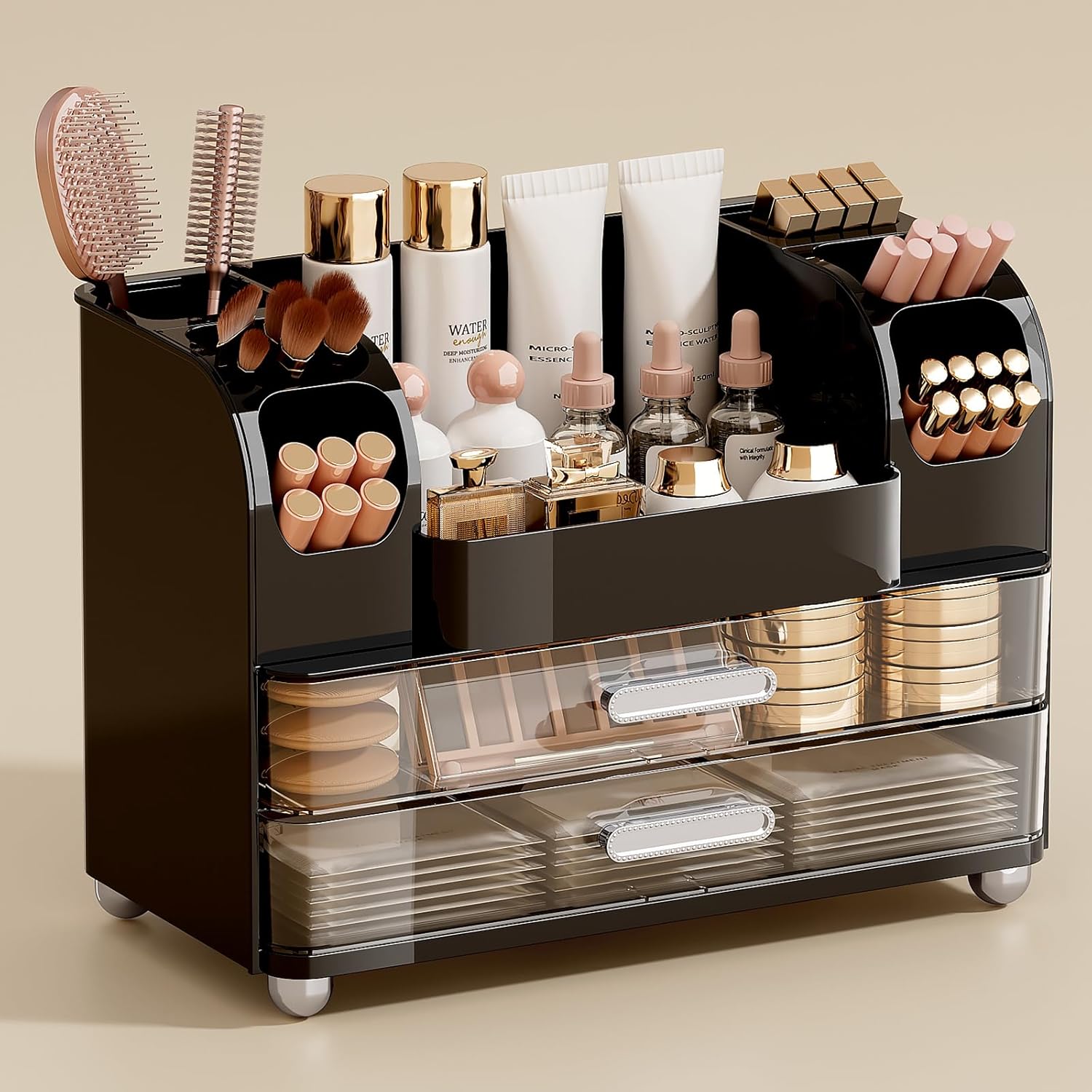 UFORU Organizador de maquillaje para encimera con 2 cajones grandes...