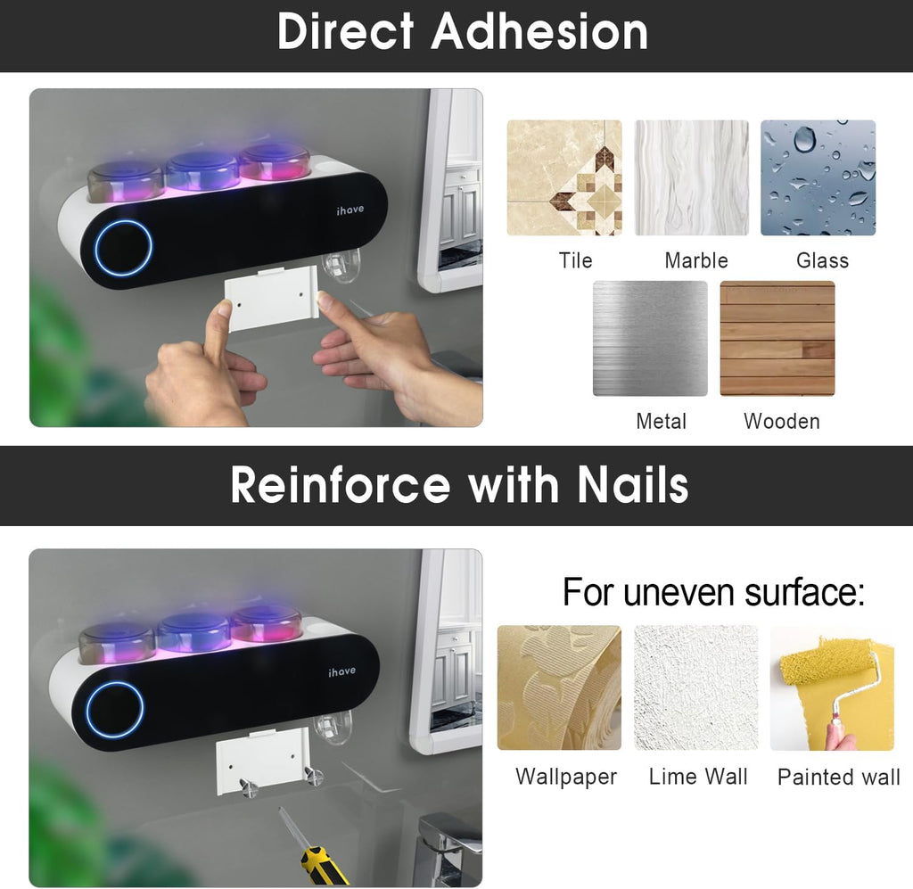 iHave Soportes para cepillos de dientes eléctricos de pared con 3 v...