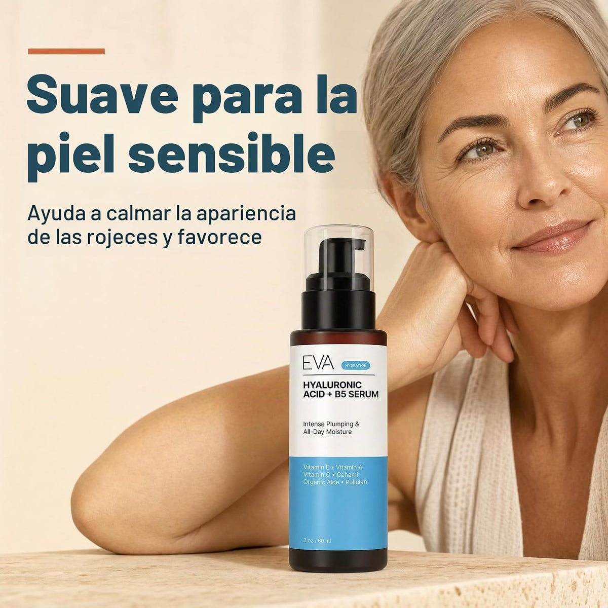 Eva Naturals Ácido hialurónico + B5 y vitamina C suero facial, hidr...