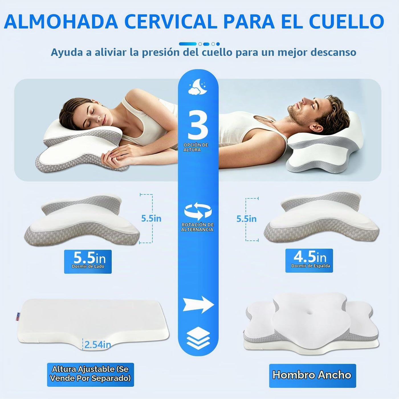 Almohada cervical para aliviar el dolor de cuello y dormir de lado...