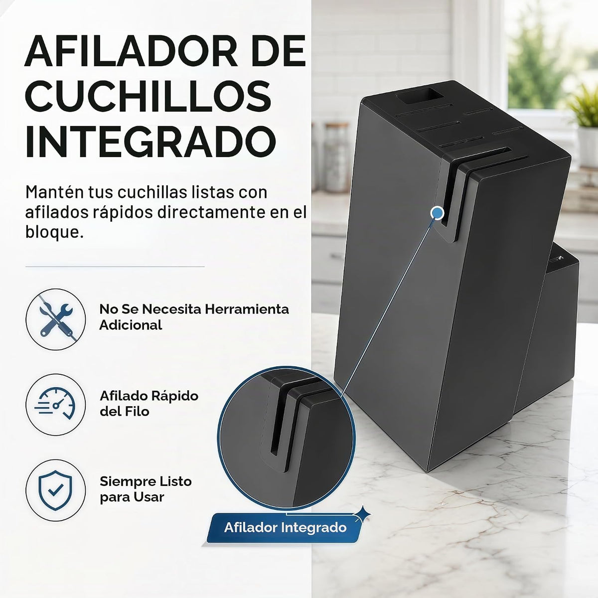 Juego de cuchillos con bloque afilador incorporado, apto para lavav...