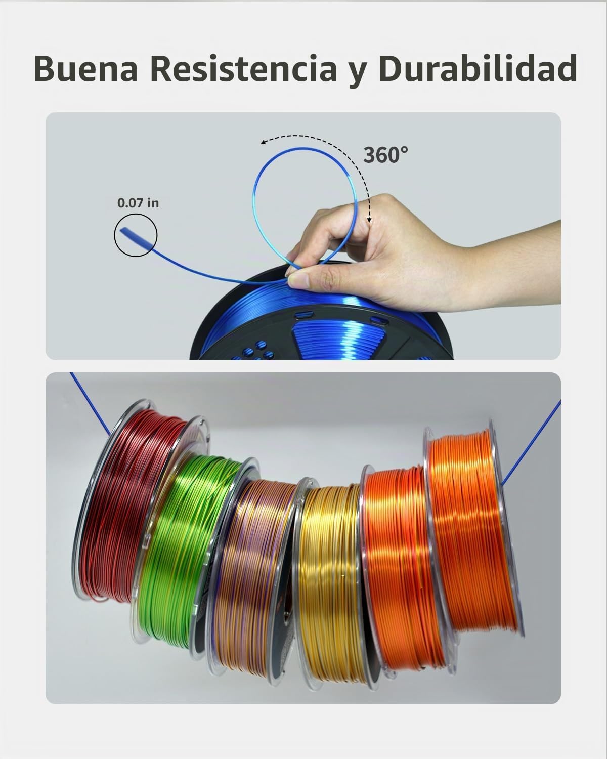 XZN - Filamento PLA de seda 1.75mm, filamento brillante metálico az...