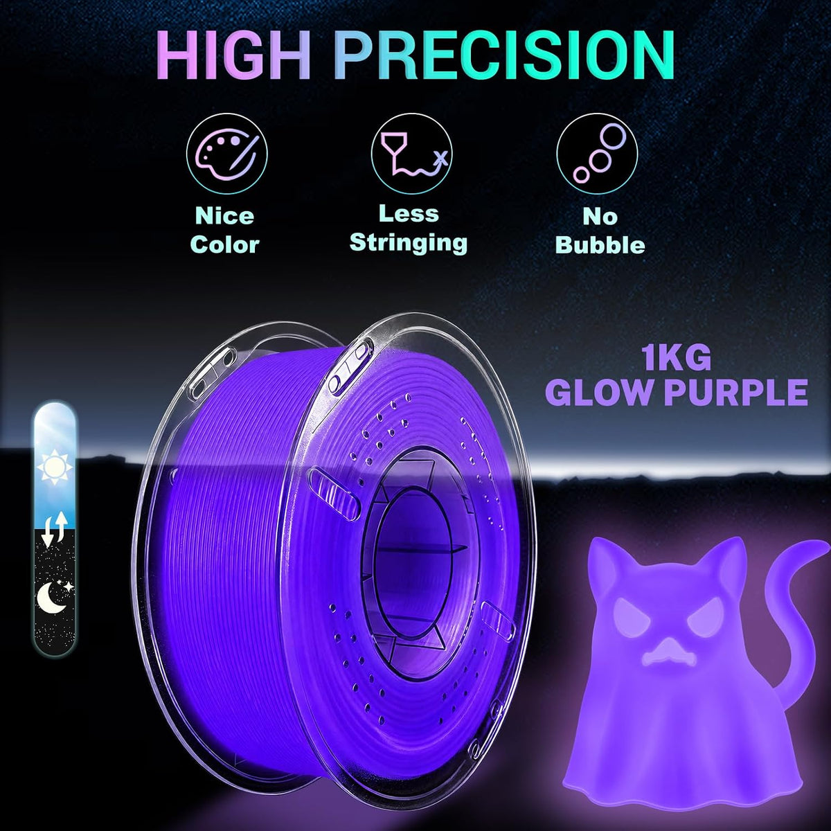 Meuymeu Filamento PLA púrpura en la oscuridad de 2.2 lbs, filamento...