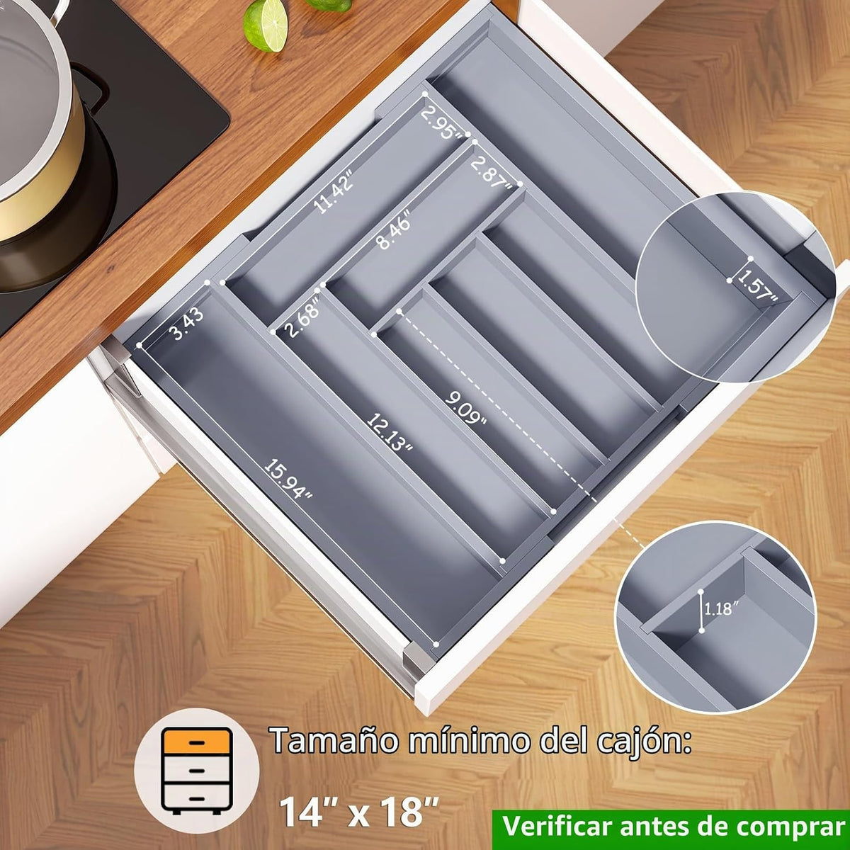 Pipishell Organizador de cajones expandible de bambú para soporte d...