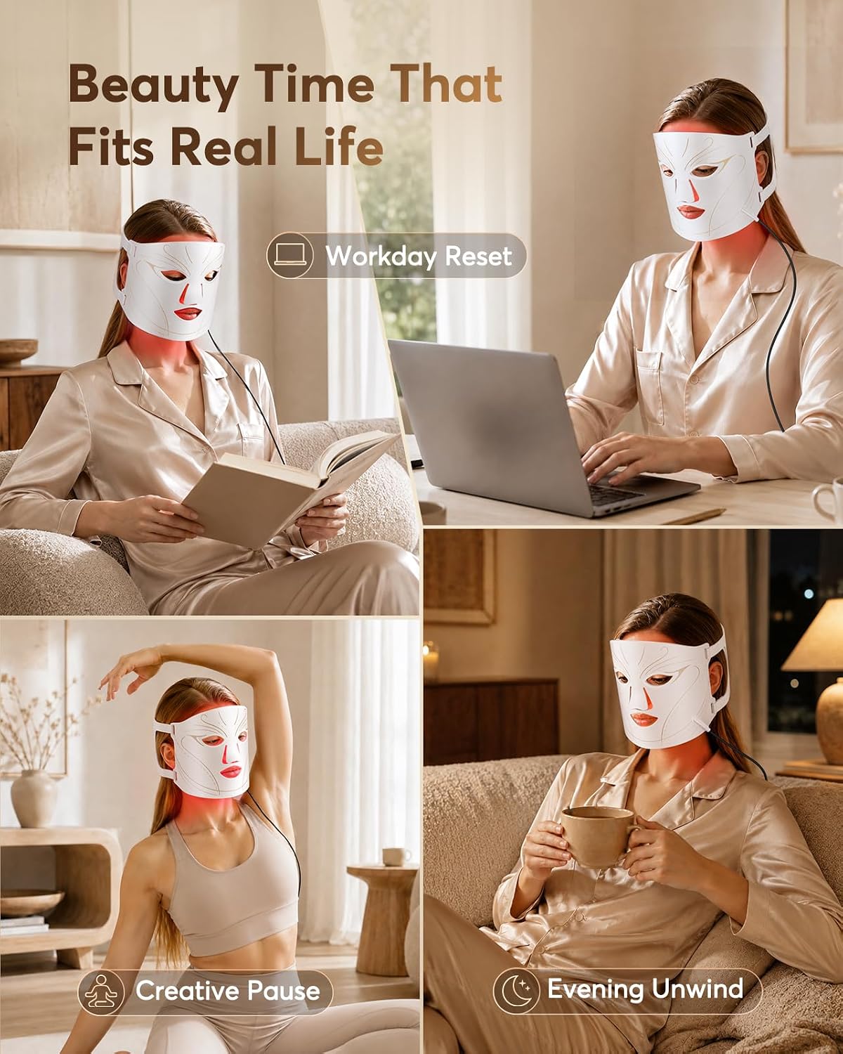 XSSNVV Máscara facial con luz LED roja, terapia de luz LED, máscara...