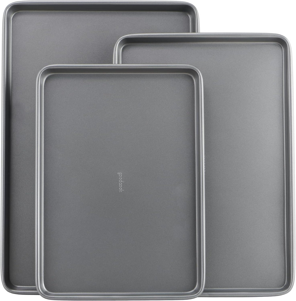 GoodCook Everyday - Juego de 3 bandejas de acero al carbono antiadh...