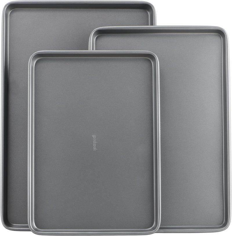 GoodCook Everyday - Juego de 3 bandejas de acero al carbono antiadh...