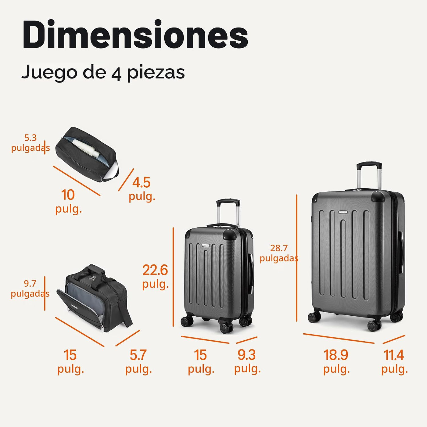 Amazon Basics - Juego de equipaje de 4 piezas, maletas rígidas con...