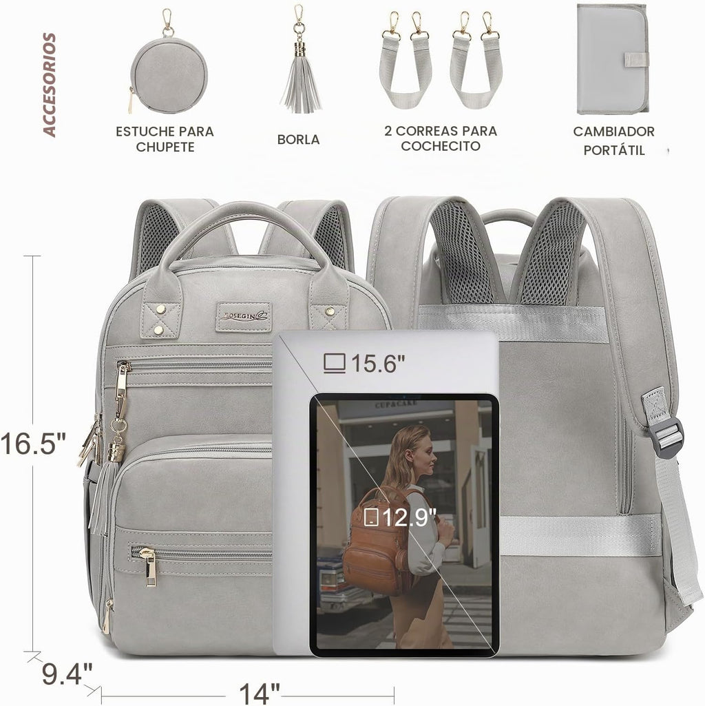 ROSEGIN Mochila para Pañales de Cuero Vegano Premium con Cambiador...