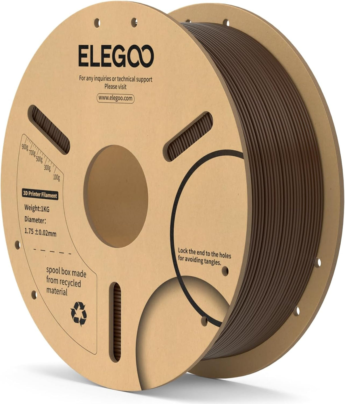 ELEGOO Filamento PLA de 0.069 pulgadas, color marrón café, 2.2 libr...