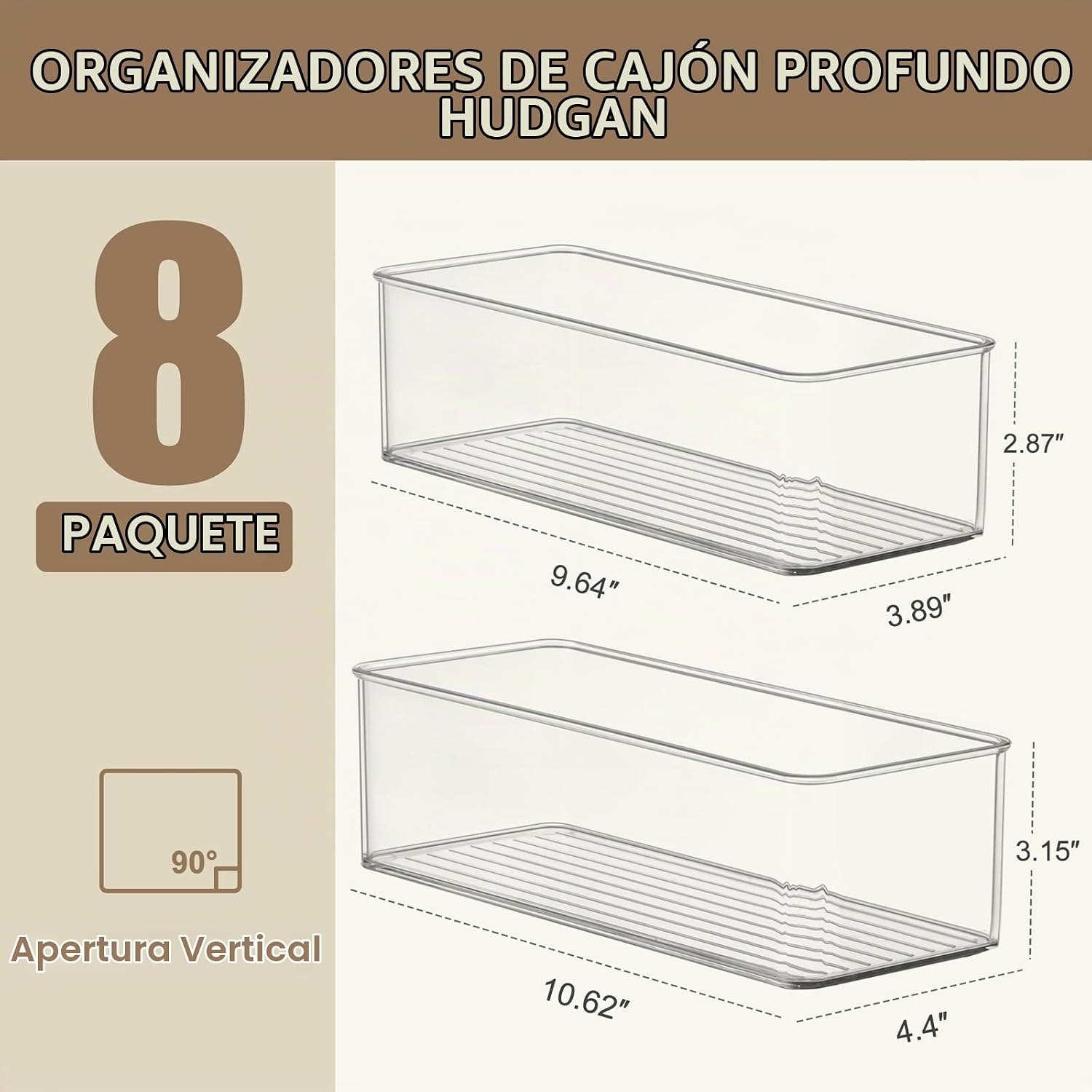 Hudgan Juego de 8 organizadores de cajones de plástico transparente...