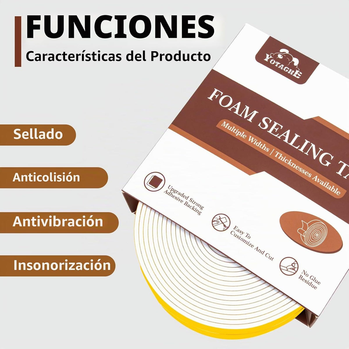 Yotache Cintas de Sellado de Espuma Blanca 1" X 1\/8", Espu...