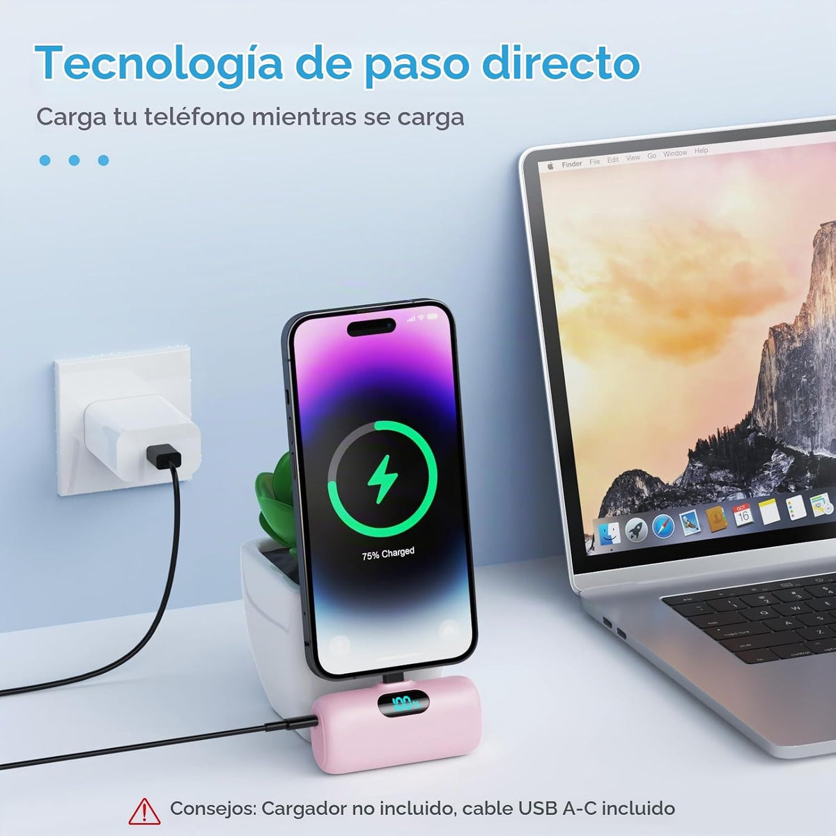 Mini cargador portátil USB C, batería mejorada de carga rápida PD d...