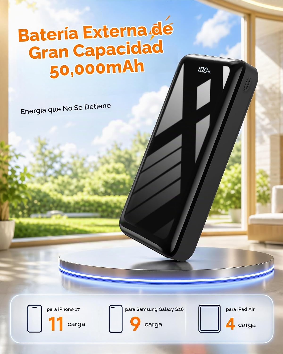Cargador portátil 50000mAh Power Bank 22.5W carga rápida USB C bate...