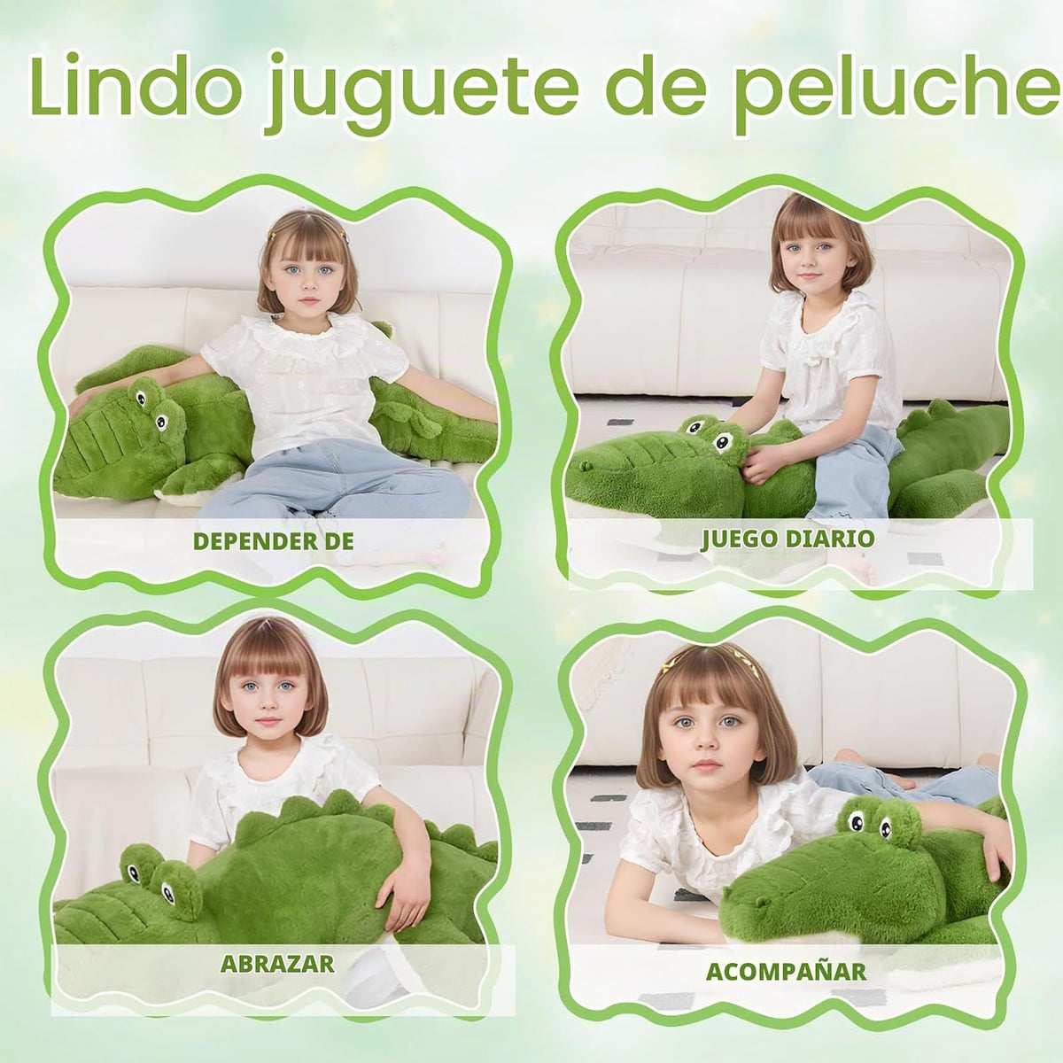 FFxiong Peluche de Cocodrilo Gigante Verde de 60 pulgadas, Juguete...