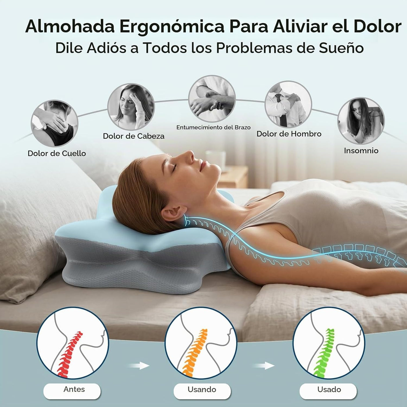 Almohada Cervical para el Cuello para Alivio del Dolor - Almohada E...