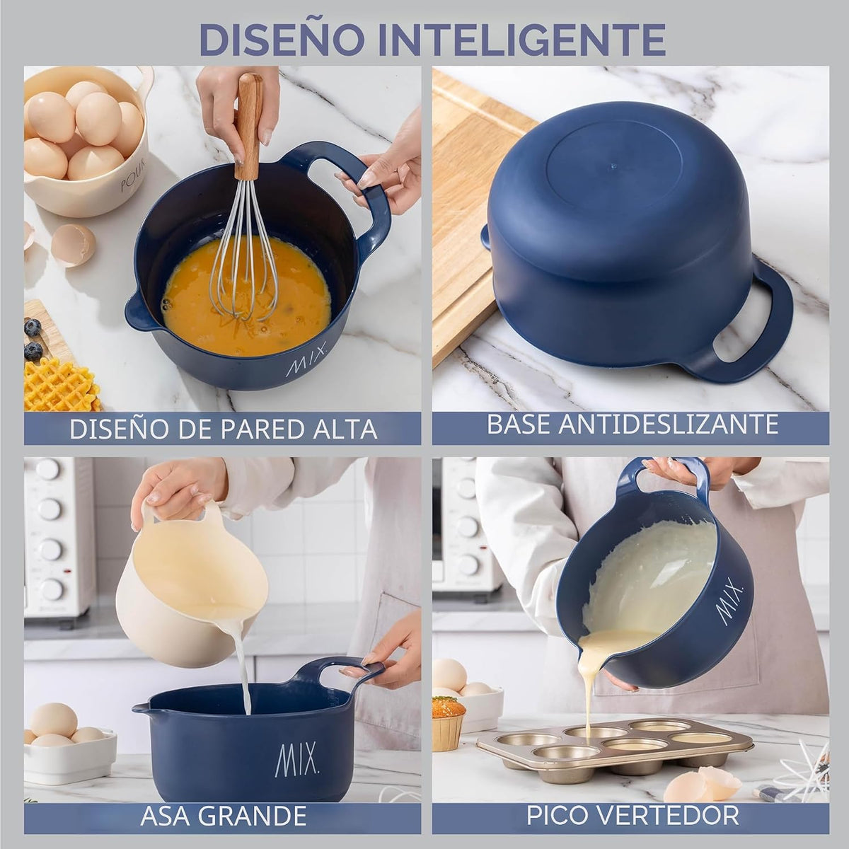 Rae Dunn Cuencos para mezclar antideslizantes - Juego de 4 piezas d...