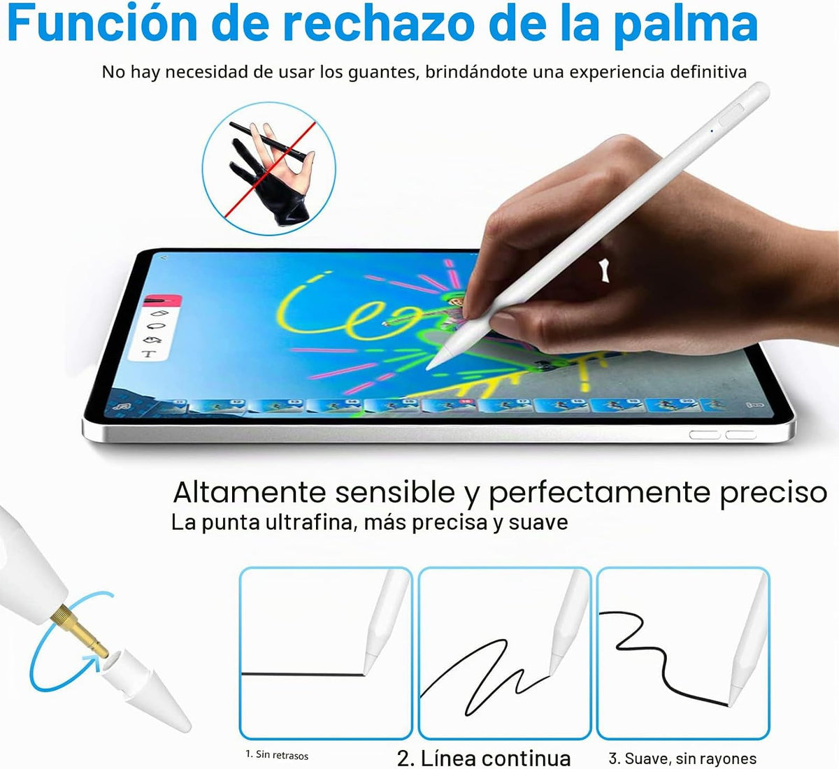 Lápiz óptico para iPad 2018-2025 con rechazo de palma, Apple Pencil...