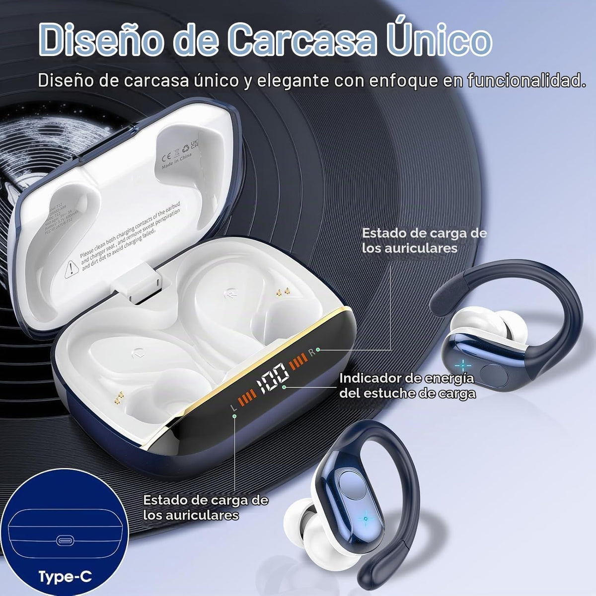 Qecnato Auriculares inalámbricos Bluetooth estéreo de graves profun...