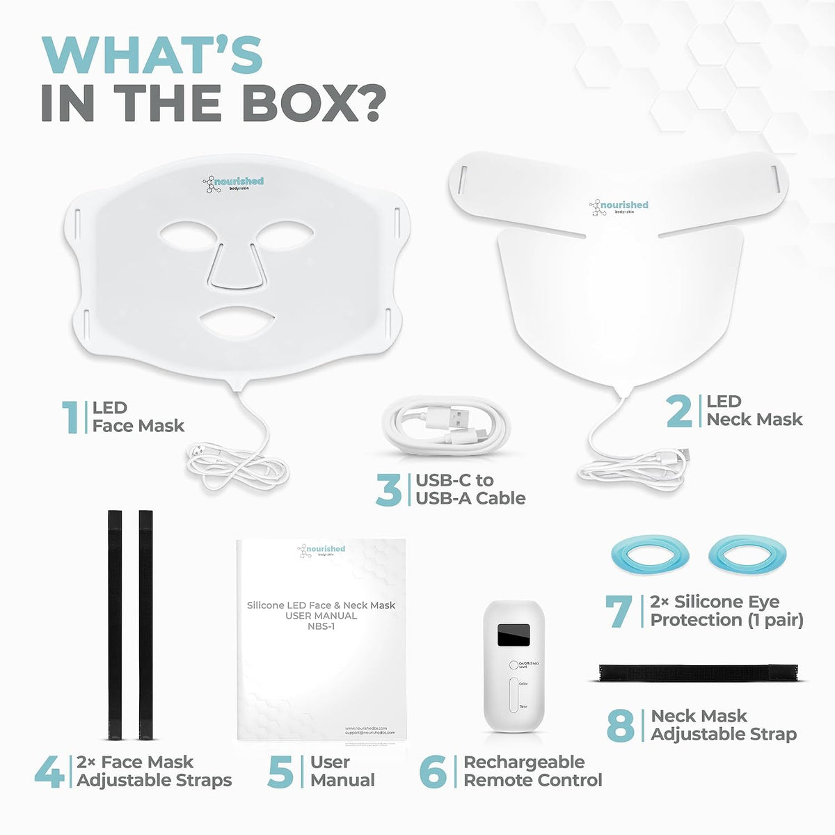 Nourished Bodynskin Máscara facial y cuello con terapia de luz LED,...