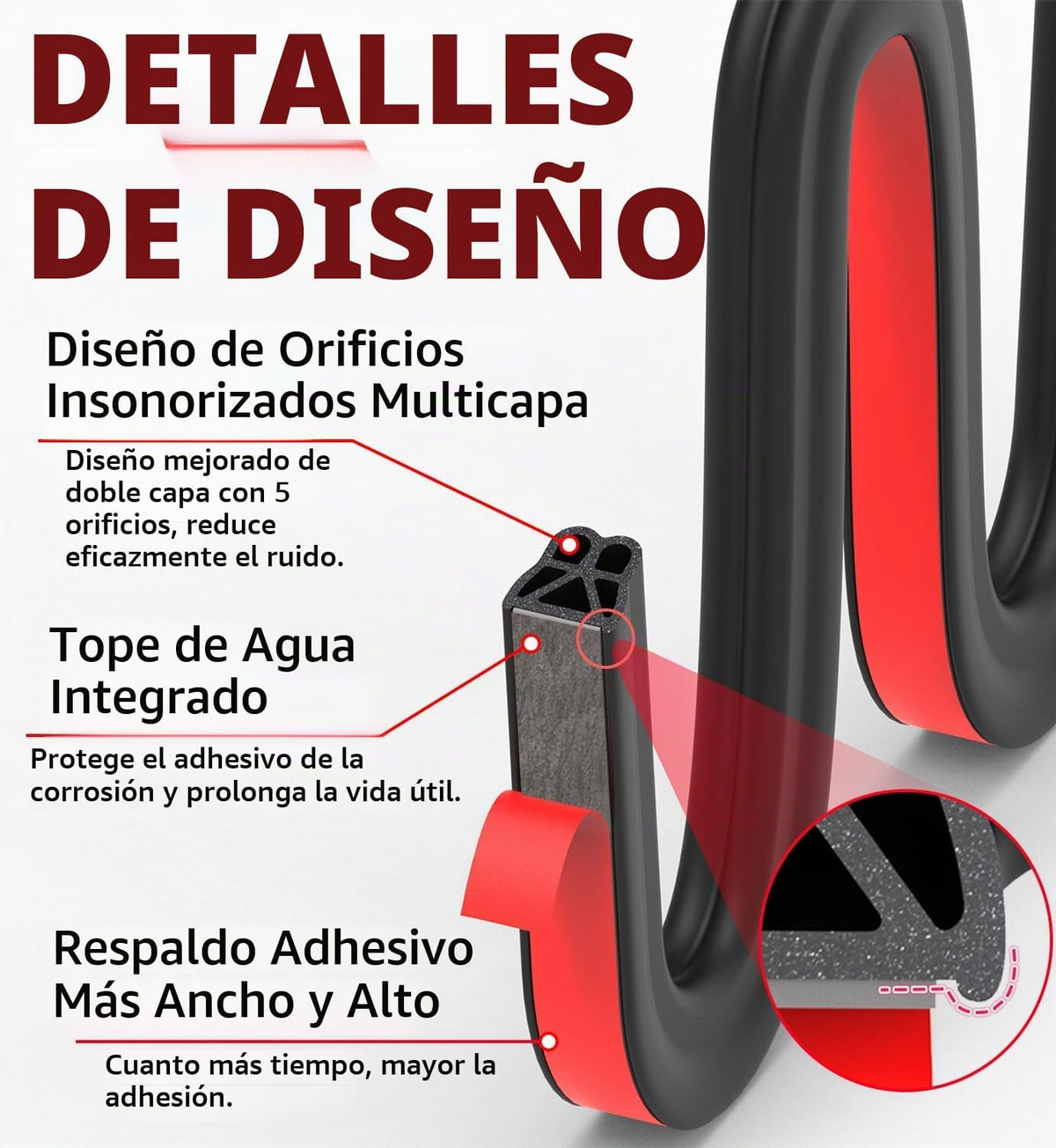 CHUANJI Tira de sellado de puerta de auto, estructura piramidal, bu...