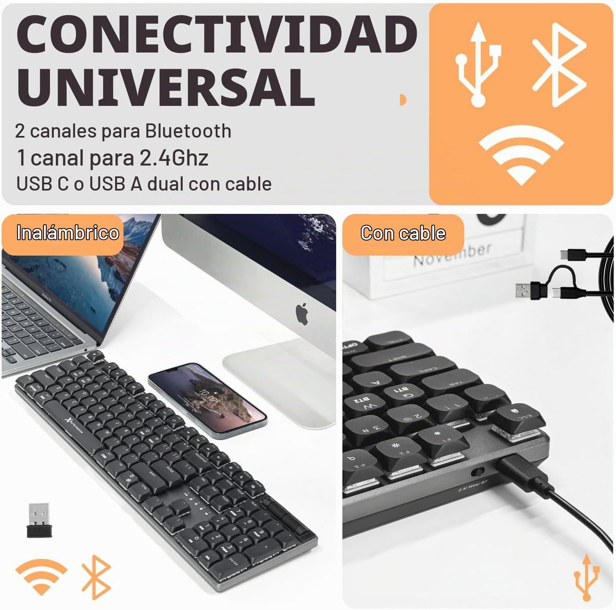 Teclado mecánico delgado X9 inalámbrico \u2013 Interruptores rojos...