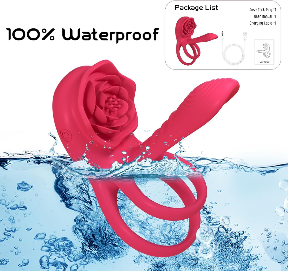 Anillo vibrador para el pene con estimulador de clítoris rosa, vibr...