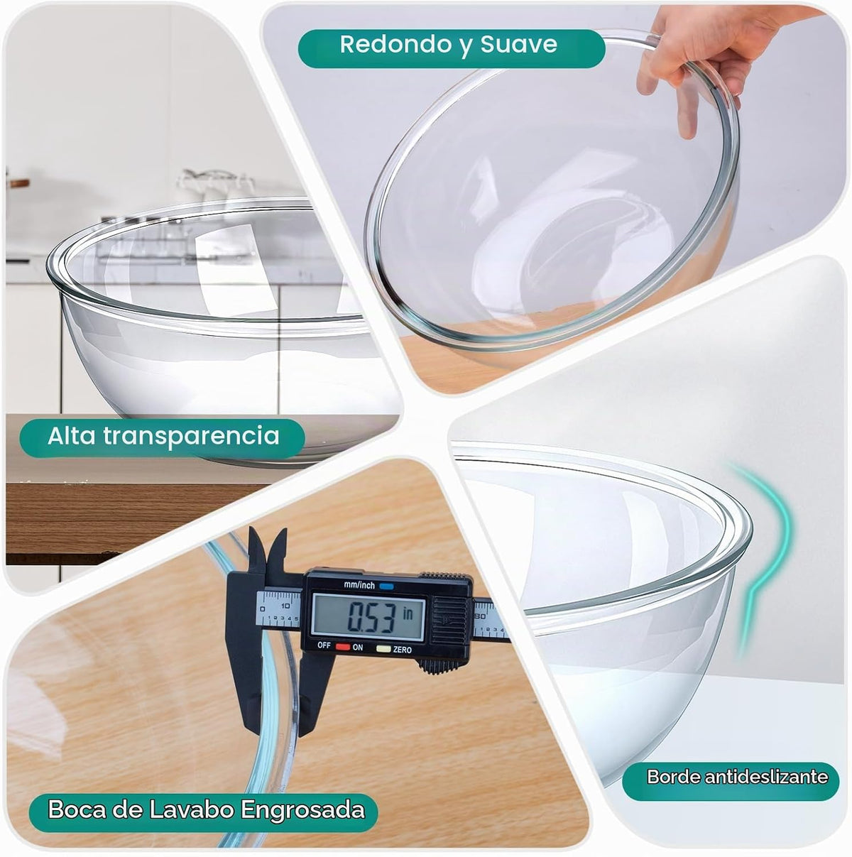 MUUBOOX Tazón grande de vidrio para mezclar de 6.3 cuartos, cuencos...