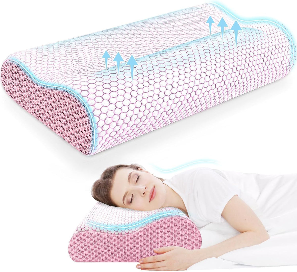 Almohada cervical ergonómica para dormir, tamaño estándar rosa | Al...