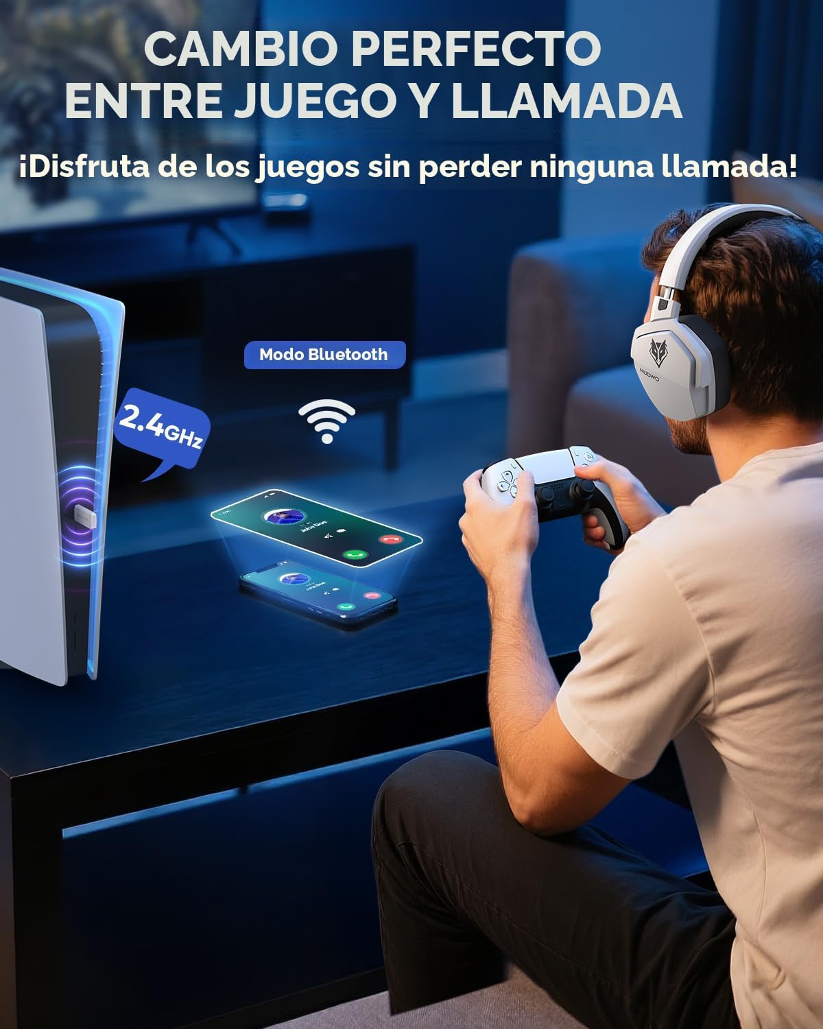 NUBWO Auriculares inalámbricos para juegos con micrófono para PC Ps...